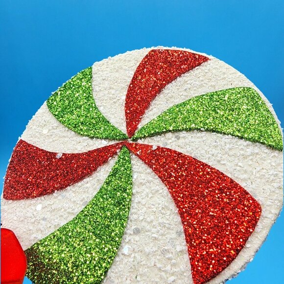 Festive Holiday Faux Lollipop Décor Red & Green Glitter Candy Pick Tree Wreath - Picture 4 of 10